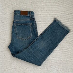 Madewell Straight Leg Jeans in Medium Blue with Frayed Hem